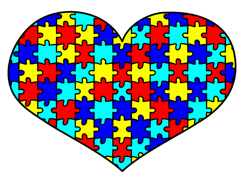 crianças do dia mundial do autismo com quebra-cabeça do coração na